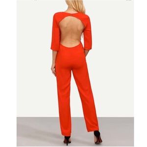 Red Long-Sleeve Backless Jumpsuit